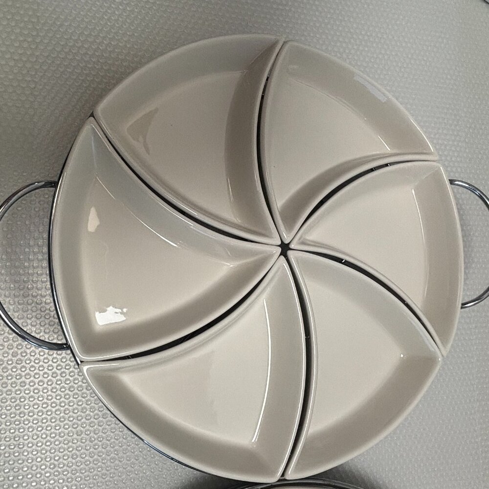 SIENNA by GODINGER 7 Pc Relish SERVER Porcelain & Chrome Plated - 1554